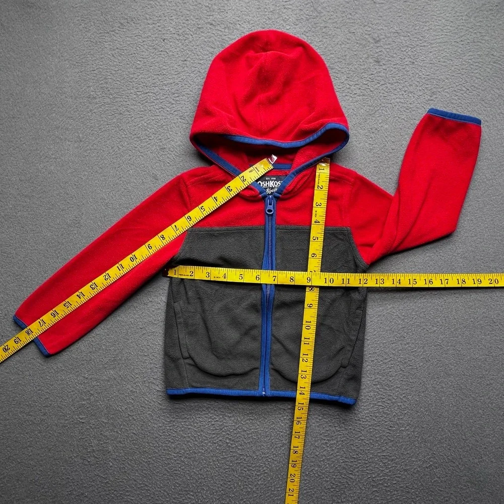 OshKosh B'gosh Boys Fleece Hoodie Polyester 2T Colorblock Red Grey Zip Jacket